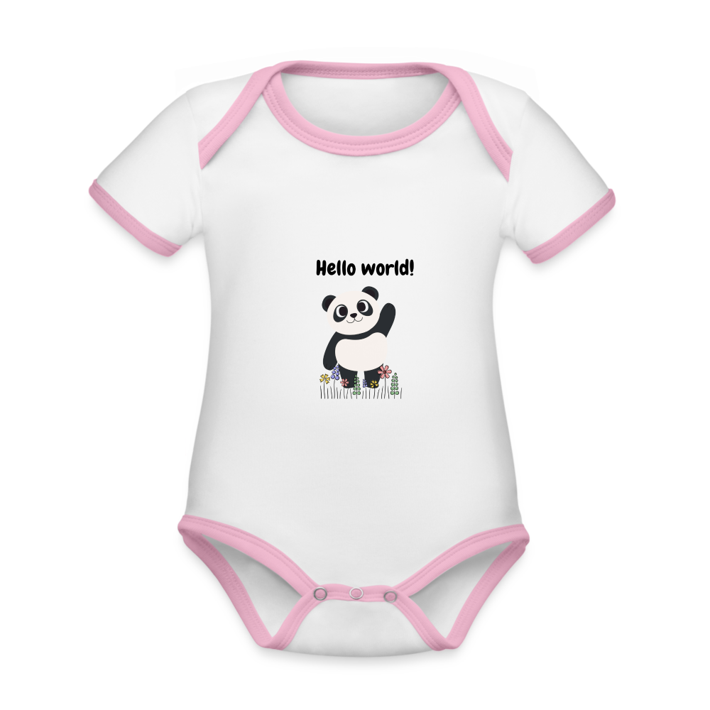 Baby Bio-Kurzarm-Kontrastbody - Hello world - Weiß/Rose