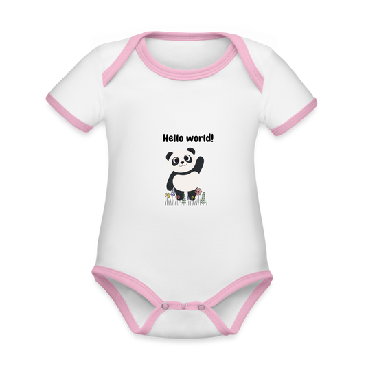 Baby Bio-Kurzarm-Kontrastbody - Hello world - Weiß/Rose