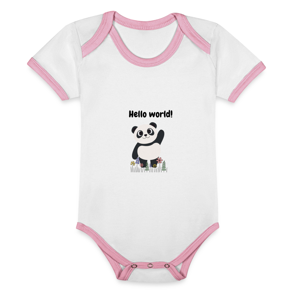 Baby Bio-Kurzarm-Kontrastbody - Hello world - Weiß/Rose