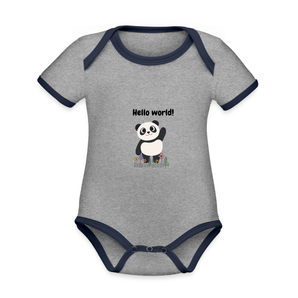 Baby Bio-Kurzarm-Kontrastbody - Hello world - Grau meliert/Navy