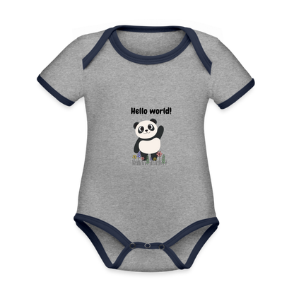 Baby Bio-Kurzarm-Kontrastbody - Hello world - Grau meliert/Navy