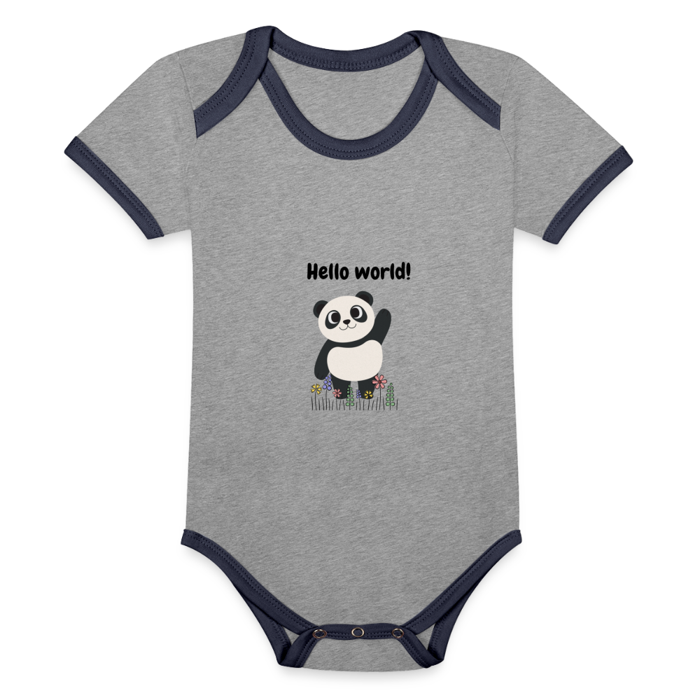 Baby Bio-Kurzarm-Kontrastbody - Hello world - Grau meliert/Navy