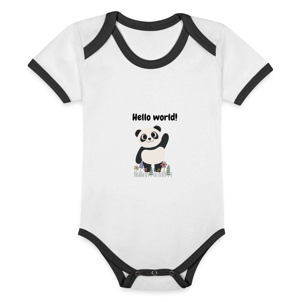 Baby Bio-Kurzarm-Kontrastbody - Hello world - Weiß/Schwarz