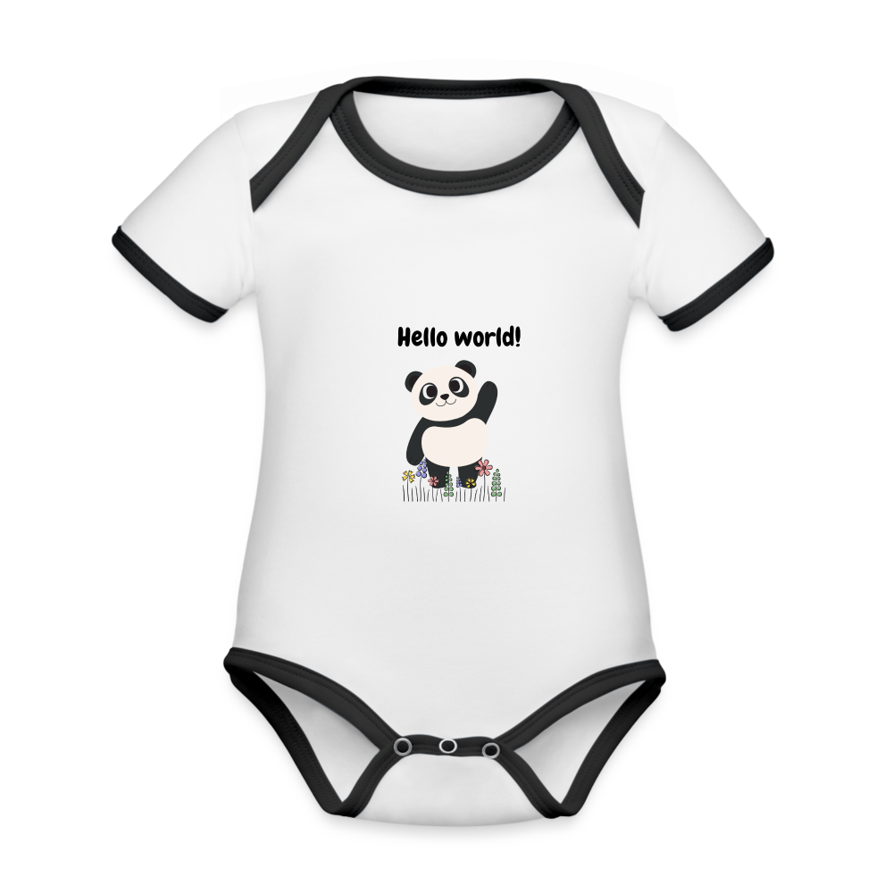 Baby Bio-Kurzarm-Kontrastbody - Hello world - Weiß/Schwarz