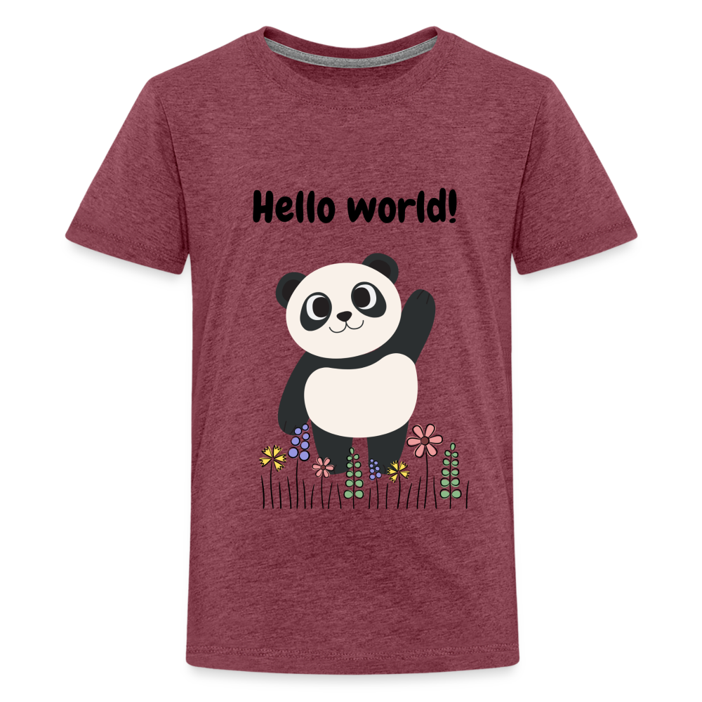 Teenager Premium T-Shirt - Hello world - Bordeauxrot meliert