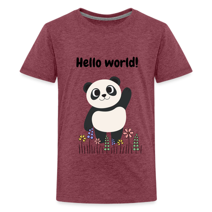 Teenager Premium T-Shirt - Hello world - Bordeauxrot meliert