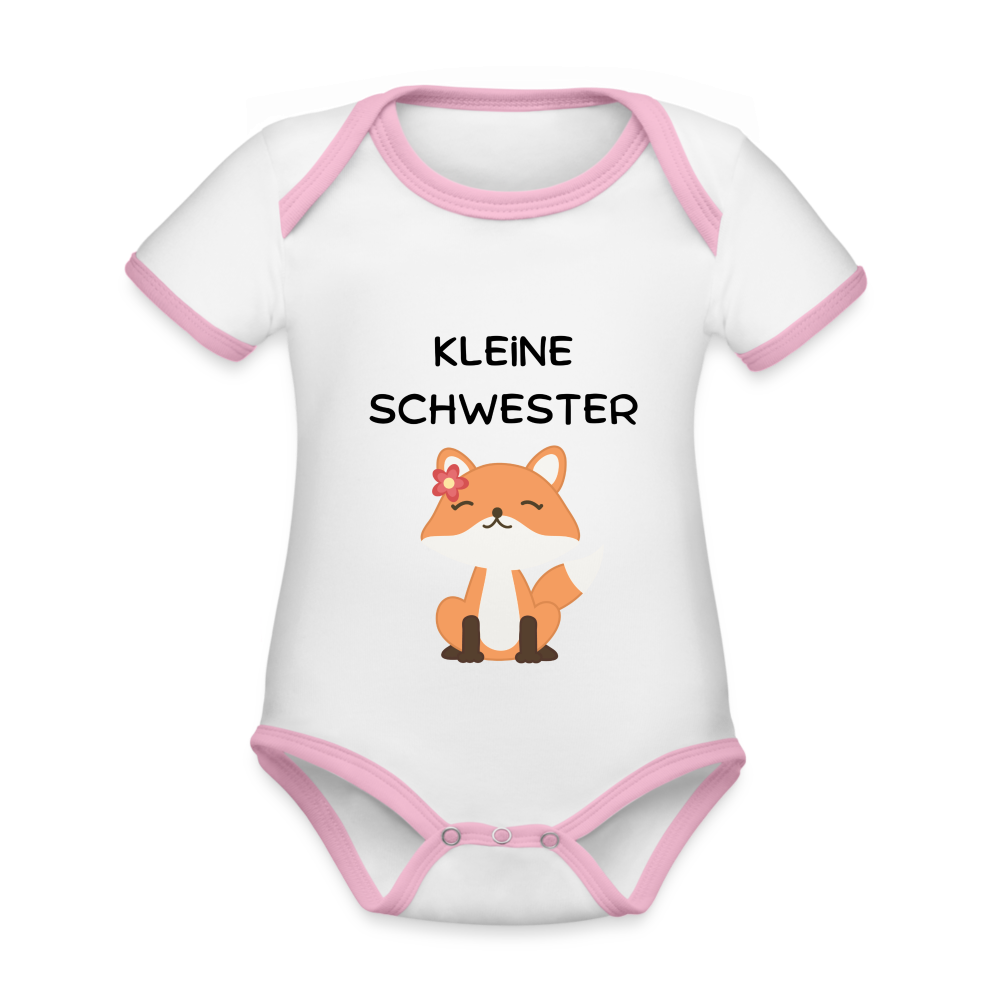 Baby Bio-Kurzarm-Kontrastbody - Kleine Schwester Fuchs - Weiß/Rose