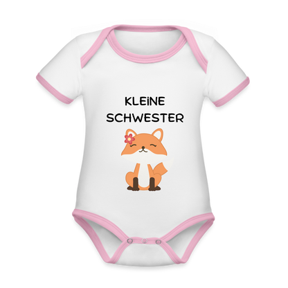 Baby Bio-Kurzarm-Kontrastbody - Kleine Schwester Fuchs - Weiß/Rose