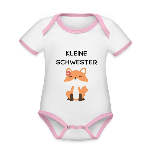 Baby Bio-Kurzarm-Kontrastbody - Kleine Schwester Fuchs - Weiß/Rose