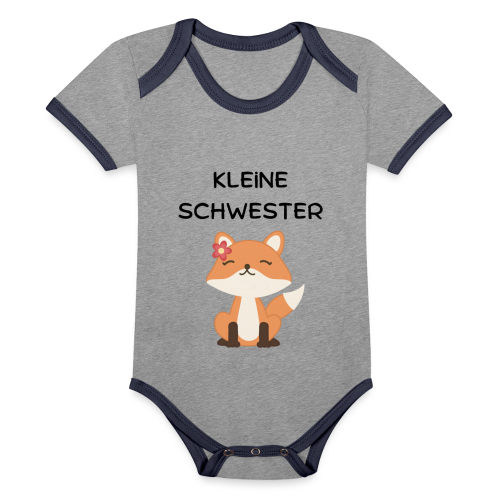 Baby Bio-Kurzarm-Kontrastbody - Kleine Schwester Fuchs - Grau meliert/Navy