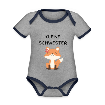 Baby Bio-Kurzarm-Kontrastbody - Kleine Schwester Fuchs - Grau meliert/Navy