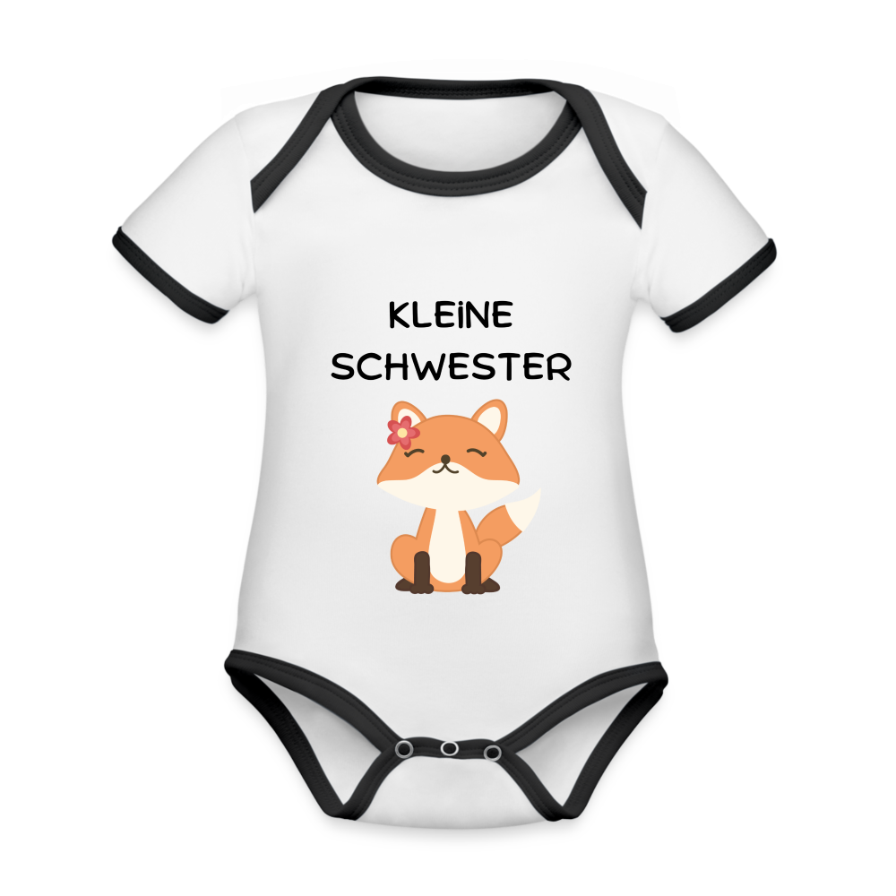 Baby Bio-Kurzarm-Kontrastbody - Kleine Schwester Fuchs - Weiß/Schwarz