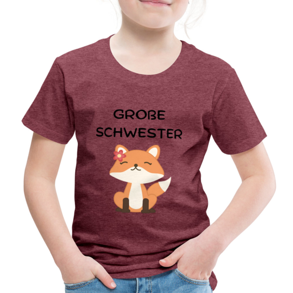 Kinder Premium T-Shirt - Große Schwester Fuchs - Bordeauxrot meliert