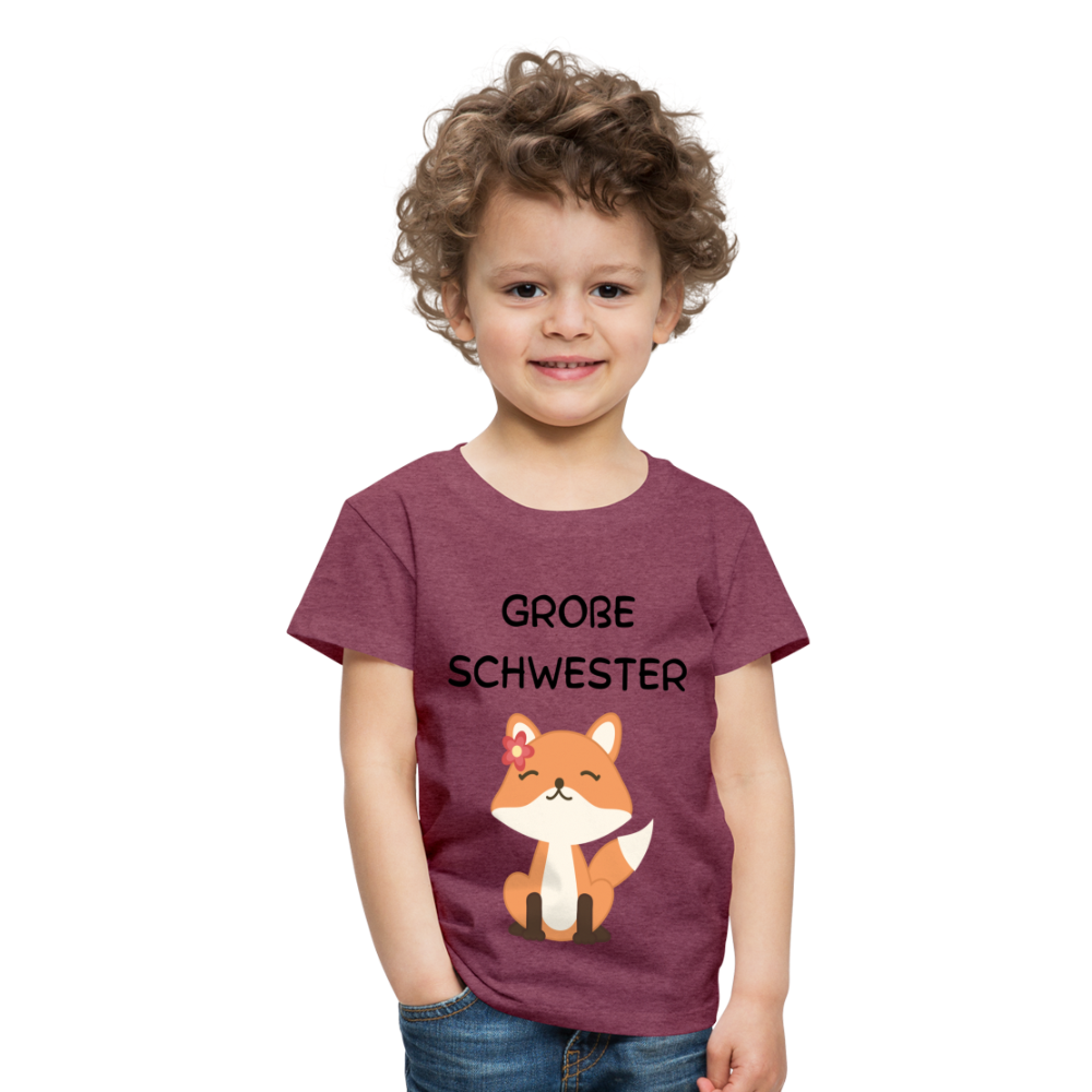 Kinder Premium T-Shirt - Große Schwester Fuchs - Bordeauxrot meliert