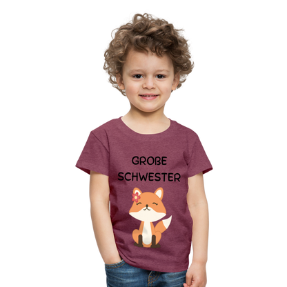 Kinder Premium T-Shirt - Große Schwester Fuchs - Bordeauxrot meliert