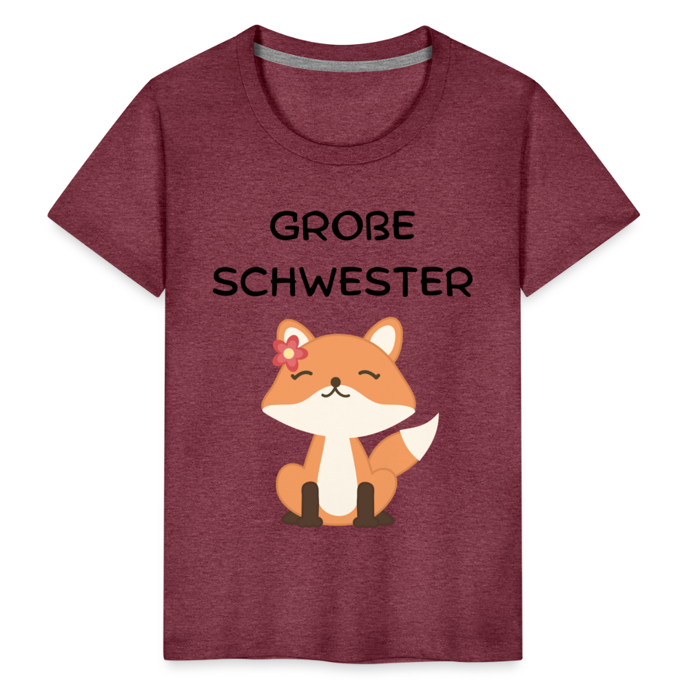 Kinder Premium T-Shirt - Große Schwester Fuchs - Bordeauxrot meliert