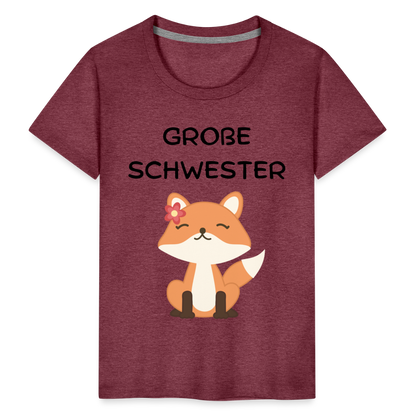 Kinder Premium T-Shirt - Große Schwester Fuchs - Bordeauxrot meliert