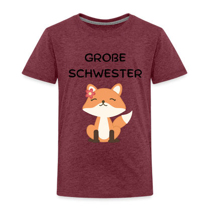 Kinder Premium T-Shirt - Große Schwester Fuchs - Bordeauxrot meliert