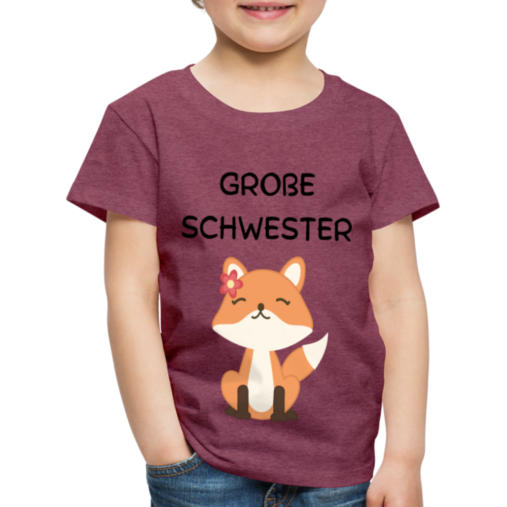 Kinder Premium T-Shirt - Große Schwester Fuchs - Bordeauxrot meliert