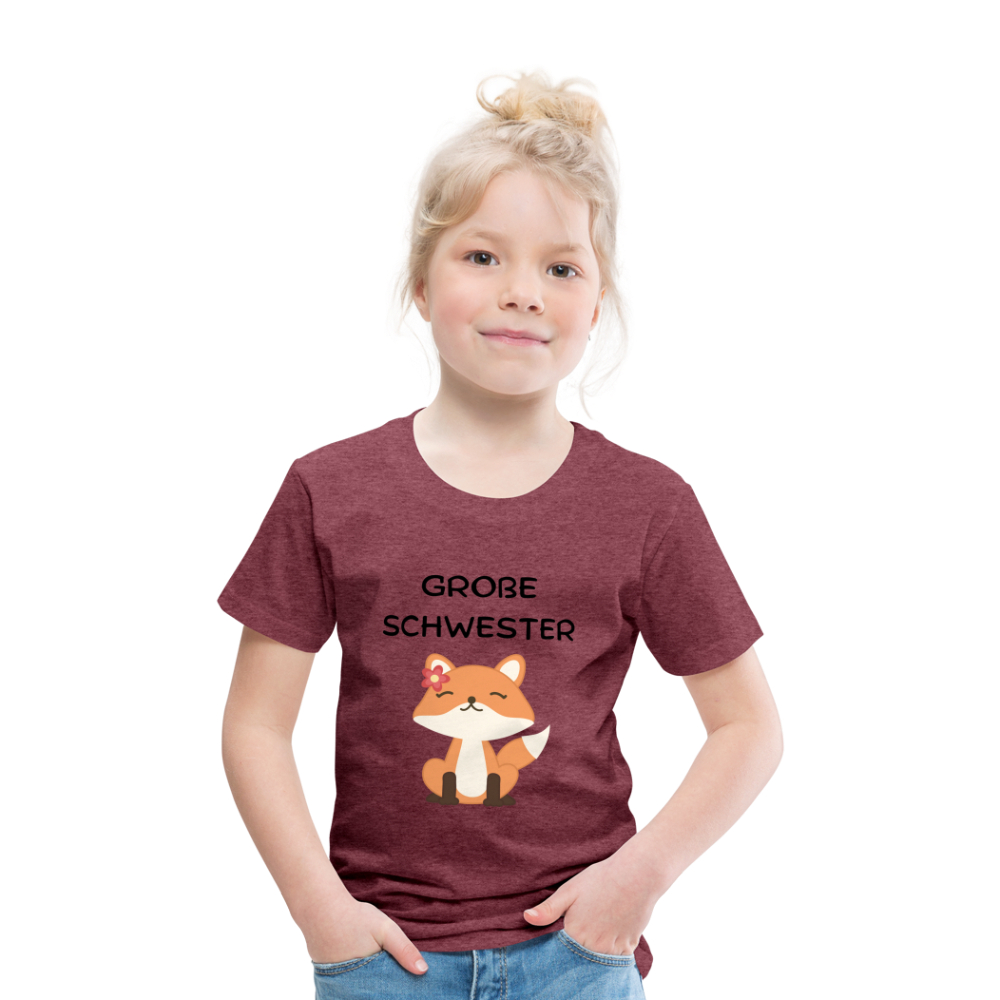 Kinder Premium T-Shirt - Große Schwester Fuchs - Bordeauxrot meliert