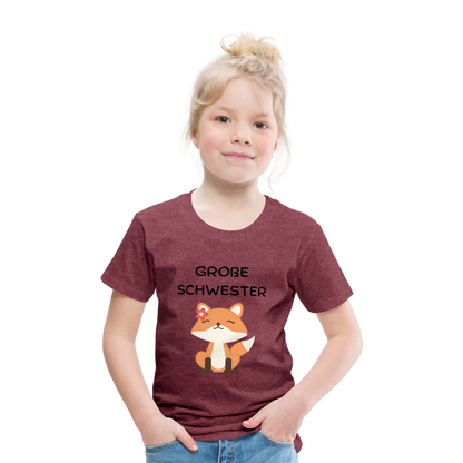 Kinder Premium T-Shirt - Große Schwester Fuchs - Bordeauxrot meliert