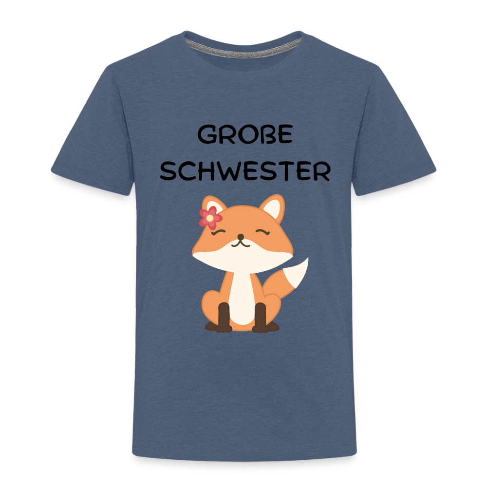 Kinder Premium T-Shirt - Große Schwester Fuchs - Blau meliert