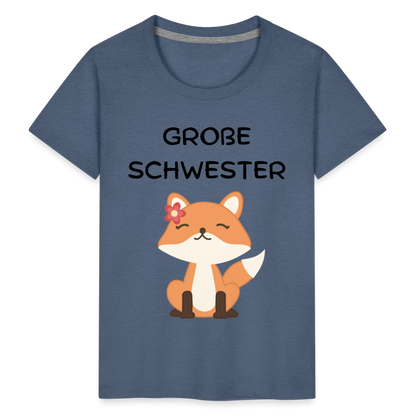 Kinder Premium T-Shirt - Große Schwester Fuchs - Blau meliert