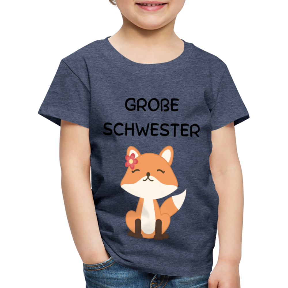 Kinder Premium T-Shirt - Große Schwester Fuchs - Blau meliert