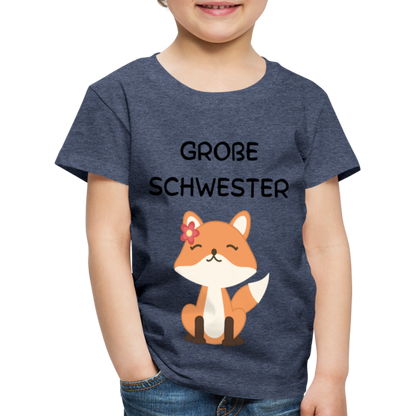 Kinder Premium T-Shirt - Große Schwester Fuchs - Blau meliert