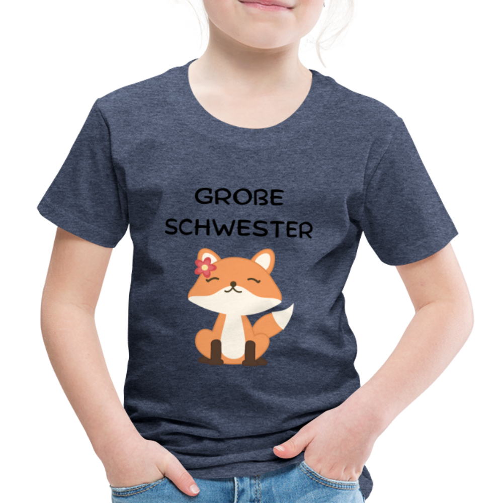 Kinder Premium T-Shirt - Große Schwester Fuchs - Blau meliert