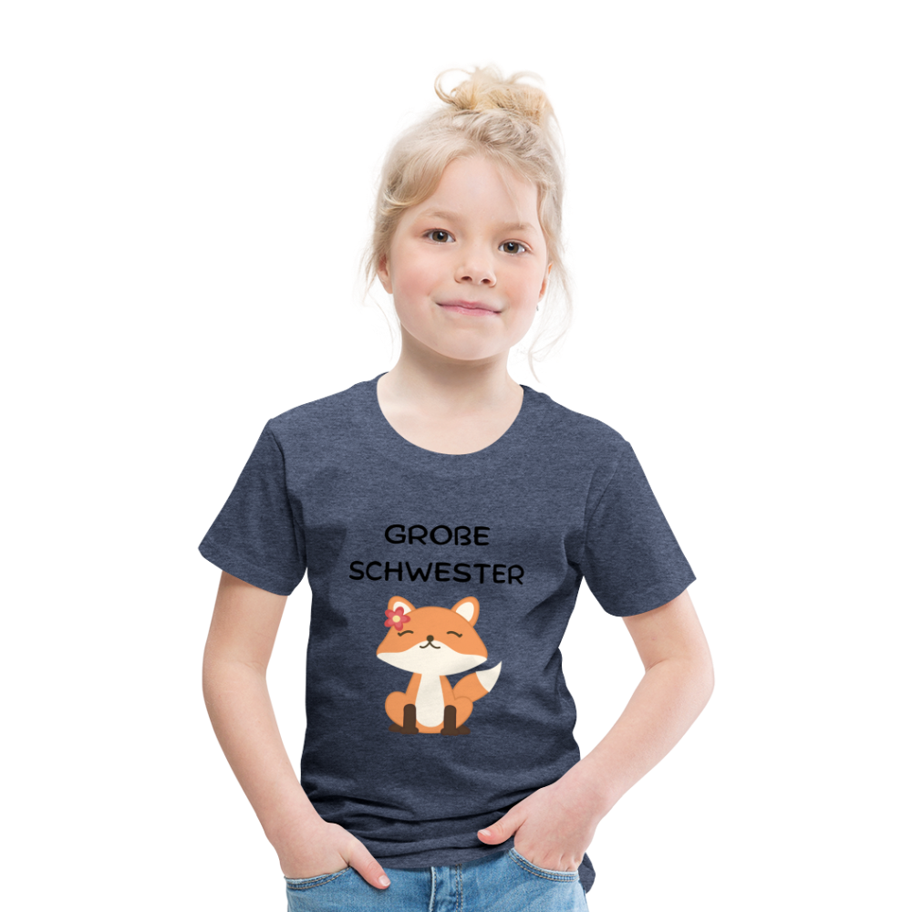 Kinder Premium T-Shirt - Große Schwester Fuchs - Blau meliert