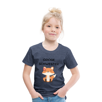 Kinder Premium T-Shirt - Große Schwester Fuchs - Blau meliert