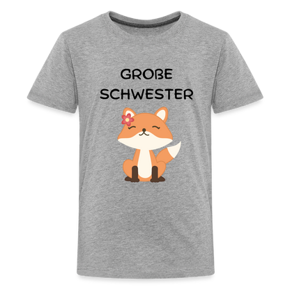 Teenager Premium T-Shirt - Große Schwester Fuchs - Grau meliert