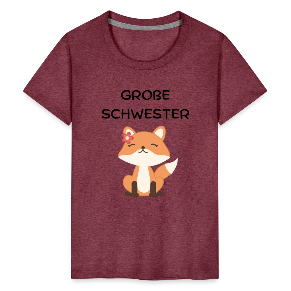 Teenager Premium T-Shirt - Große Schwester Fuchs - Bordeauxrot meliert