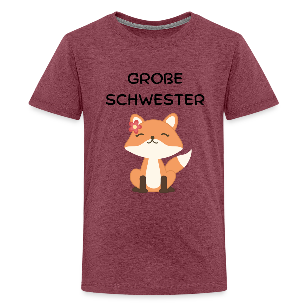 Teenager Premium T-Shirt - Große Schwester Fuchs - Bordeauxrot meliert