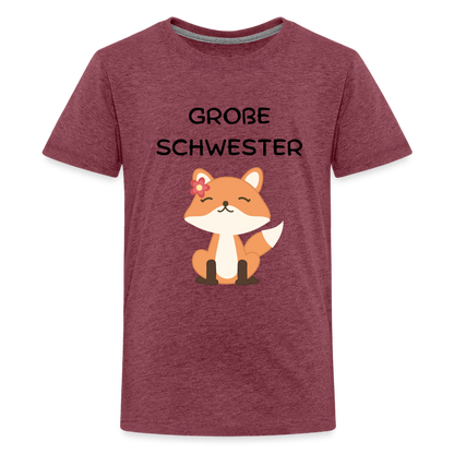 Teenager Premium T-Shirt - Große Schwester Fuchs - Bordeauxrot meliert