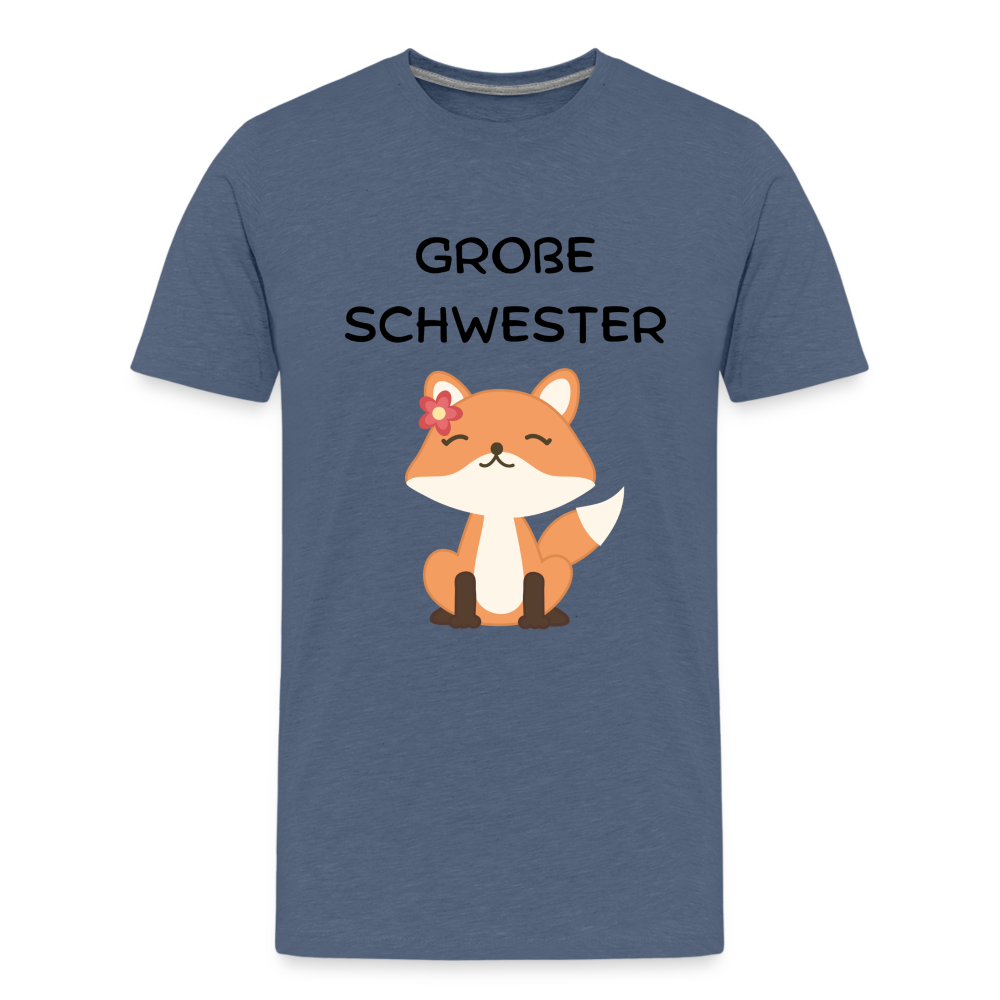 Teenager Premium T-Shirt - Große Schwester Fuchs - Blau meliert