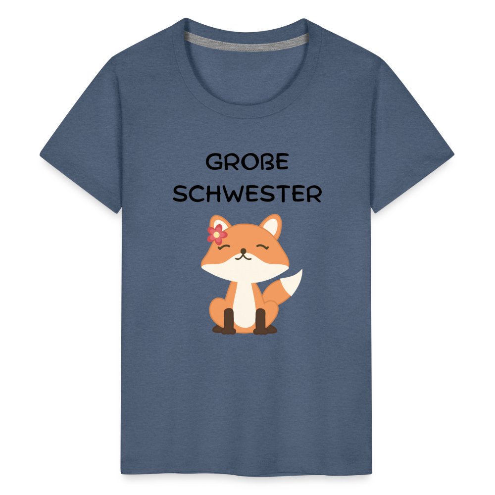 Teenager Premium T-Shirt - Große Schwester Fuchs - Blau meliert