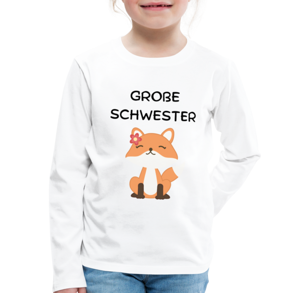 Kinder Premium Langarmshirt -  Große Schwester Fuchs - weiß