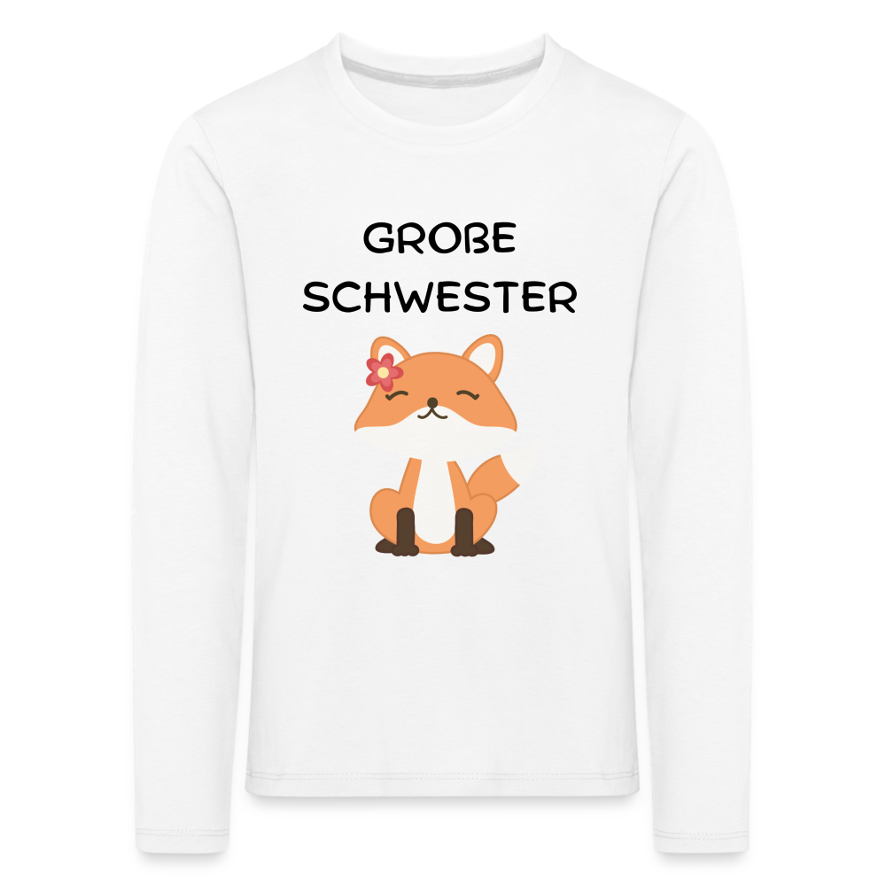 Kinder Premium Langarmshirt -  Große Schwester Fuchs - weiß