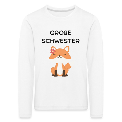 Kinder Premium Langarmshirt -  Große Schwester Fuchs - weiß