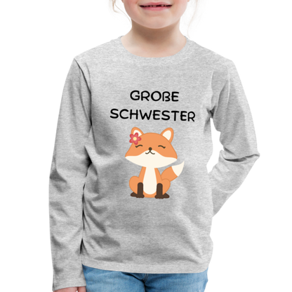 Kinder Premium Langarmshirt -  Große Schwester Fuchs - Grau meliert