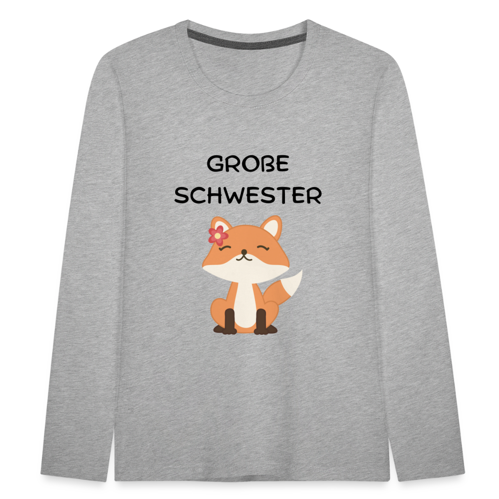 Kinder Premium Langarmshirt -  Große Schwester Fuchs - Grau meliert