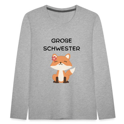 Kinder Premium Langarmshirt -  Große Schwester Fuchs - Grau meliert