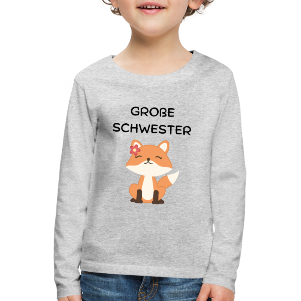 Kinder Premium Langarmshirt -  Große Schwester Fuchs - Grau meliert