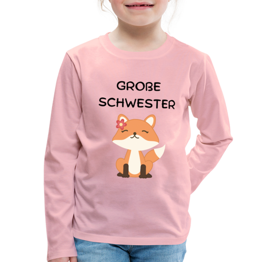 Kinder Premium Langarmshirt -  Große Schwester Fuchs - Hellrosa