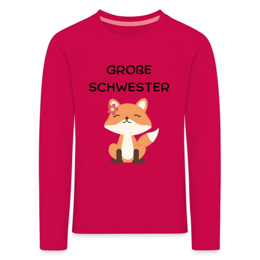 Kinder Premium Langarmshirt -  Große Schwester Fuchs - dunkles Pink