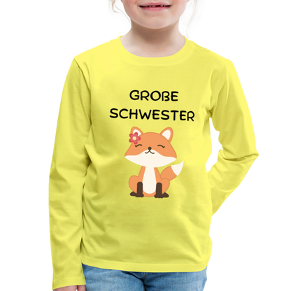 Kinder Premium Langarmshirt -  Große Schwester Fuchs - Gelb