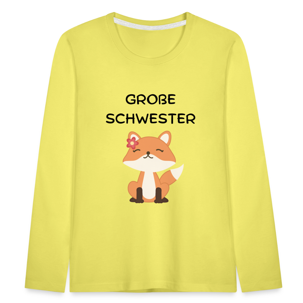 Kinder Premium Langarmshirt -  Große Schwester Fuchs - Gelb