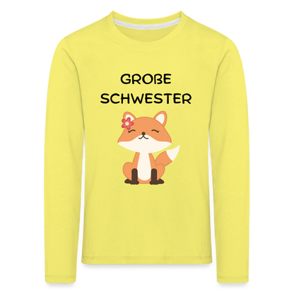 Kinder Premium Langarmshirt -  Große Schwester Fuchs - Gelb